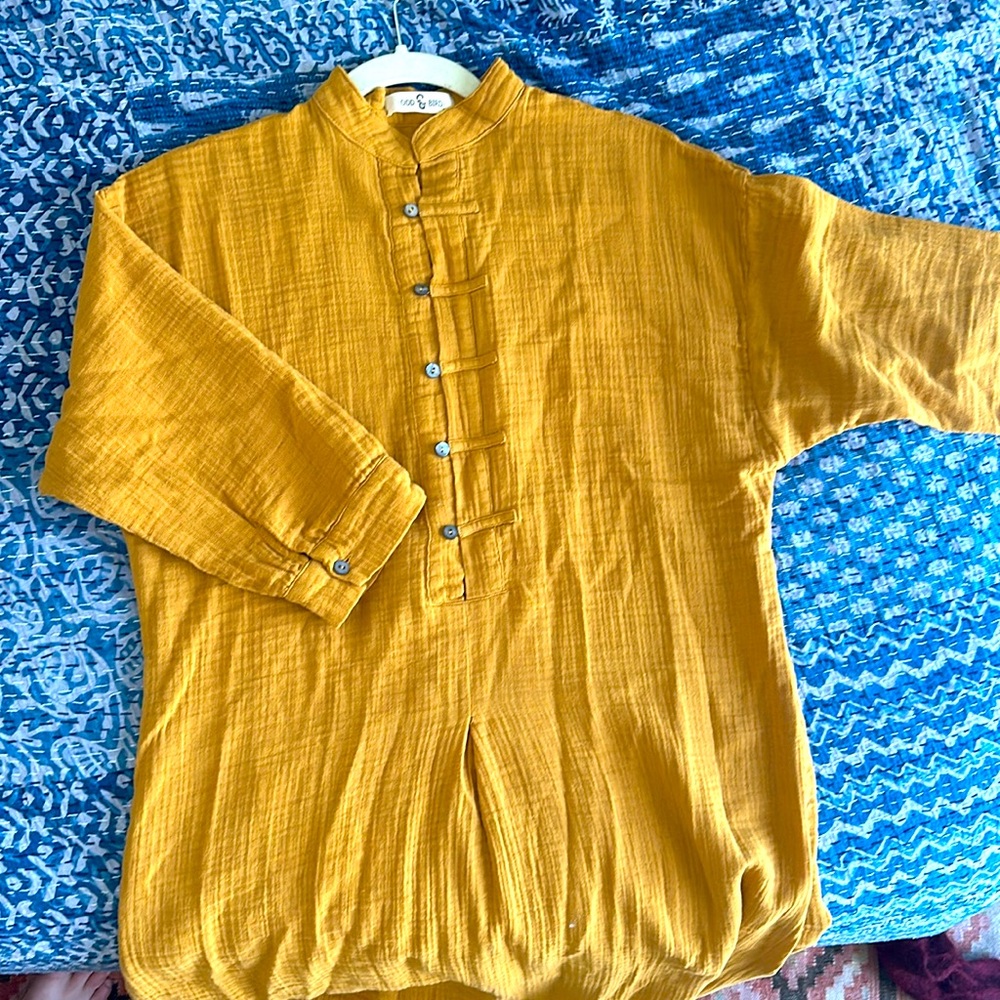 Oddbird NWT kaftan dress organic Turkish cotton size small marigold mustard